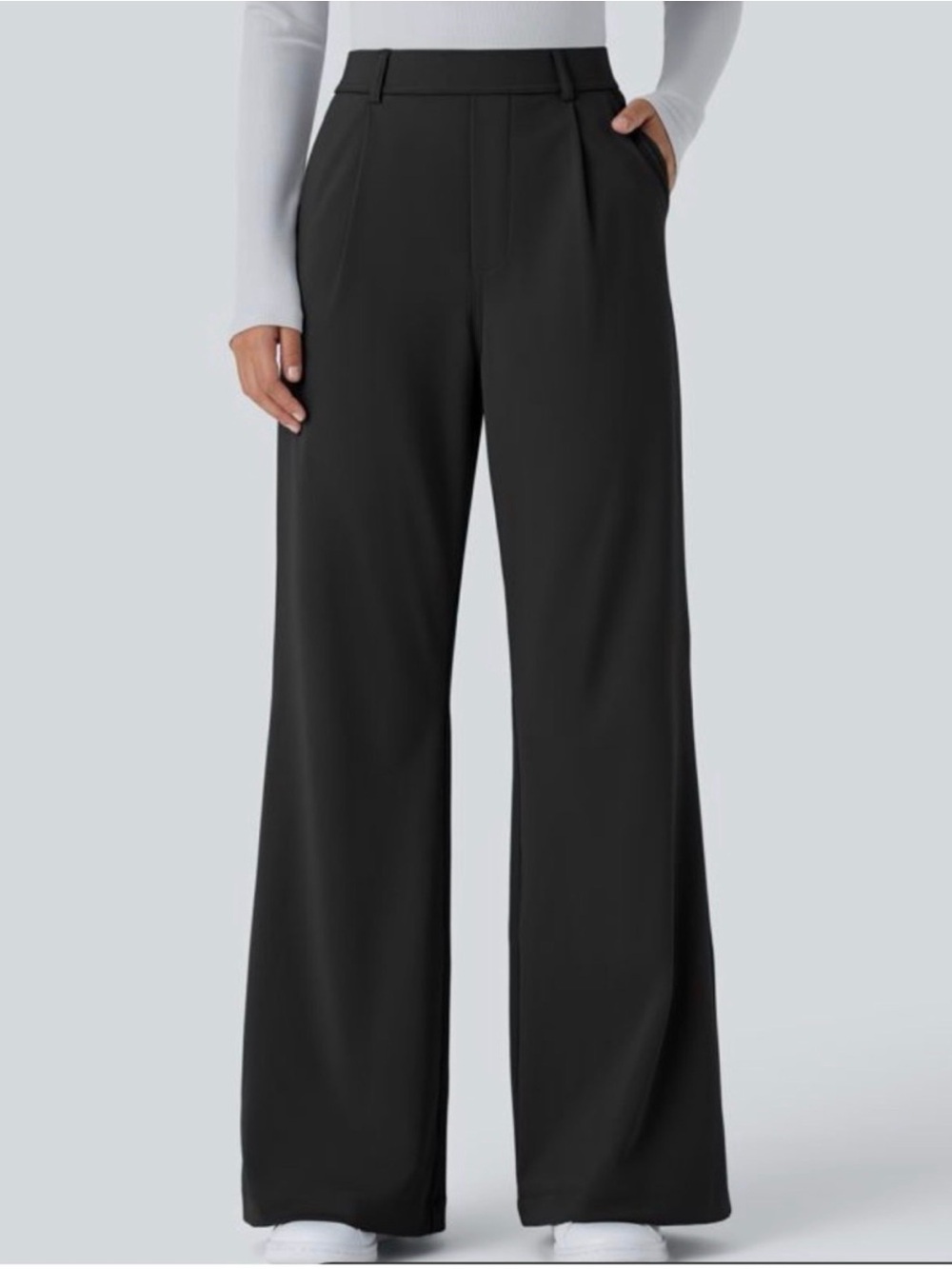 Halara Wide Leg Trousers High Waisted Pocket Casual Pants Athleisure Black XS